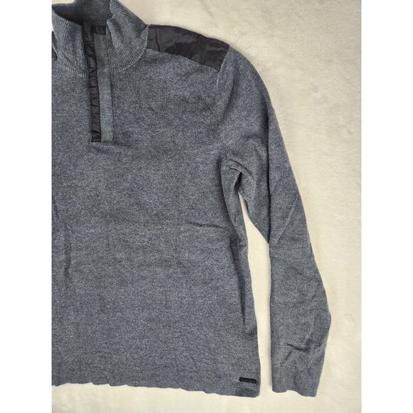Calvin Klein Men's Sweater Size Med Pullover 1/4 Zip Shoulder Patch Cotton Gray - Picture 3 of 13